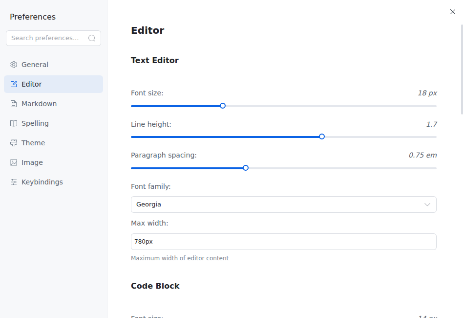 Inkiva Preferences window on the Editor page